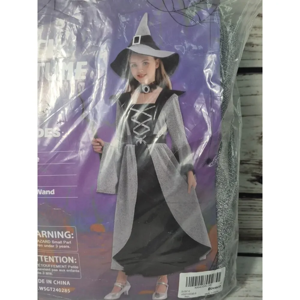 Boveco Kids Witch Costume With Hat, Etc. Size Small Black/Grey NIP Halloween